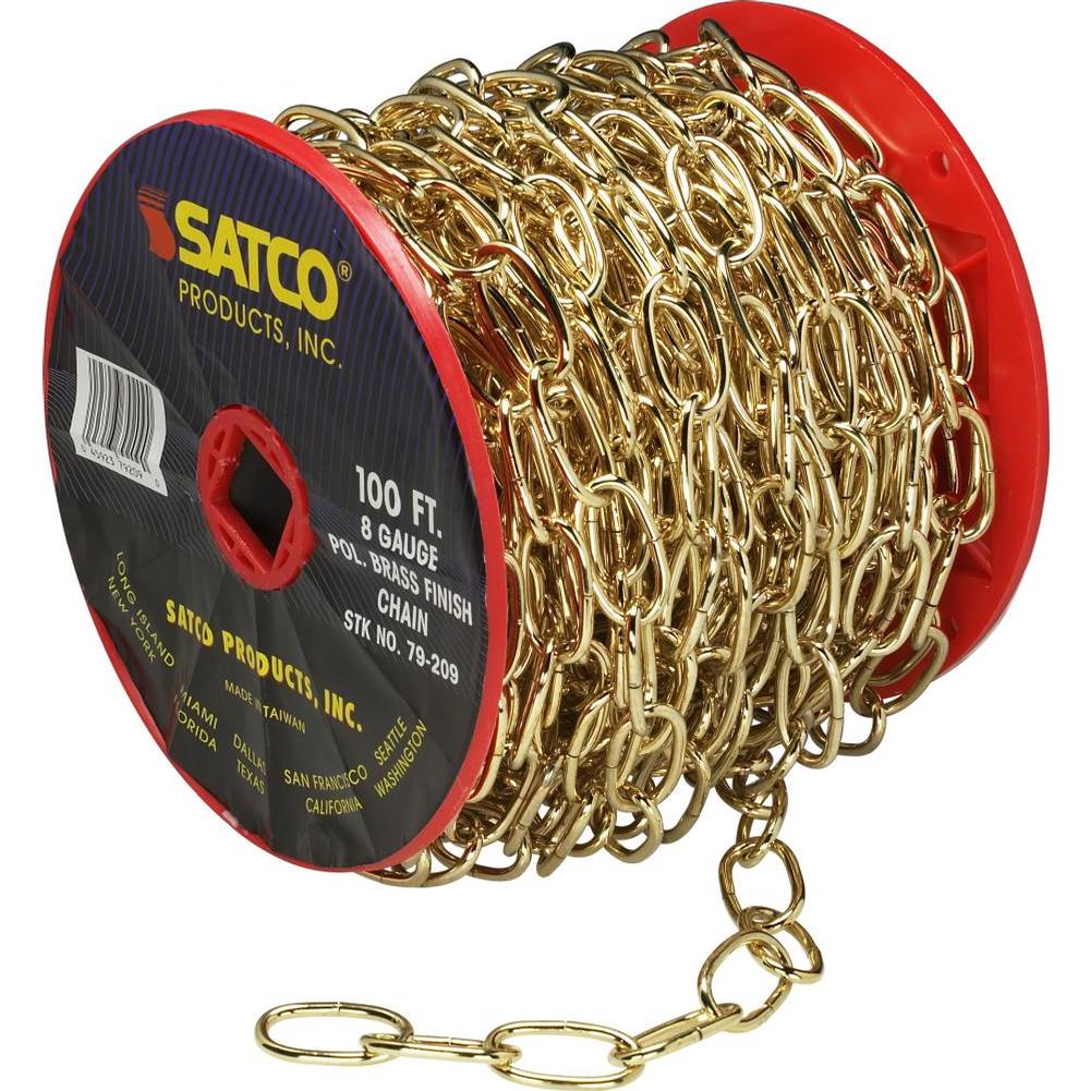 Satco 100 Ft Reel Chain Polished Brass 8 Ga