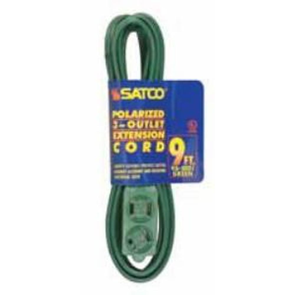 Satco 9 Ft Green Extension Cord 16/2