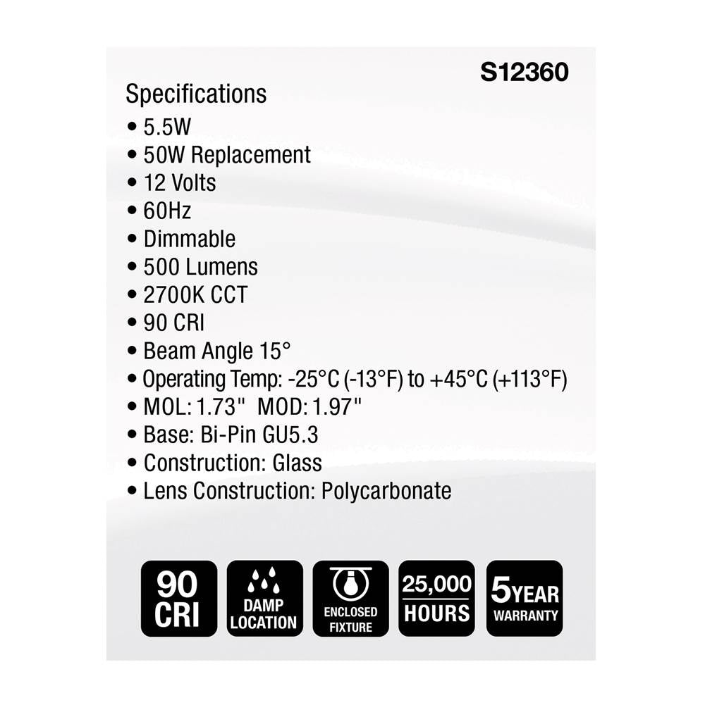Satco S12360 Clear 5.5 Watt Mr16 Led Spotlight - 2700k Cct - Gu5.3 Base - 12 Volt Image 7