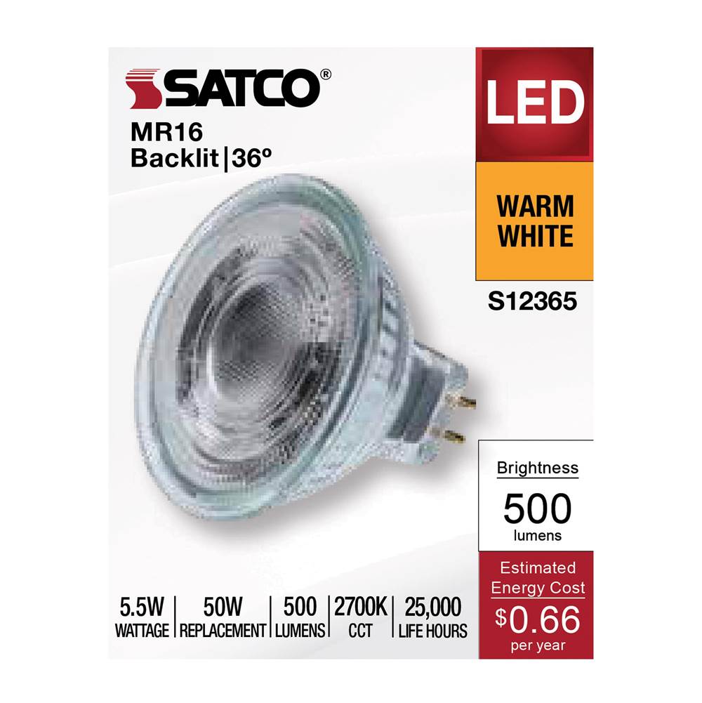 Satco S12365 Clear 5.5 Watt Mr16 Led Floodlight - 2700k Cct - Gu5.3 Base - 12 Volt Image 9