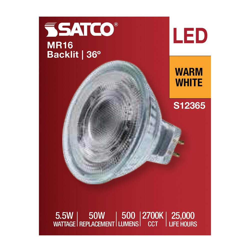 Satco S12365 Clear 5.5 Watt Mr16 Led Floodlight - 2700k Cct - Gu5.3 Base - 12 Volt Image 8