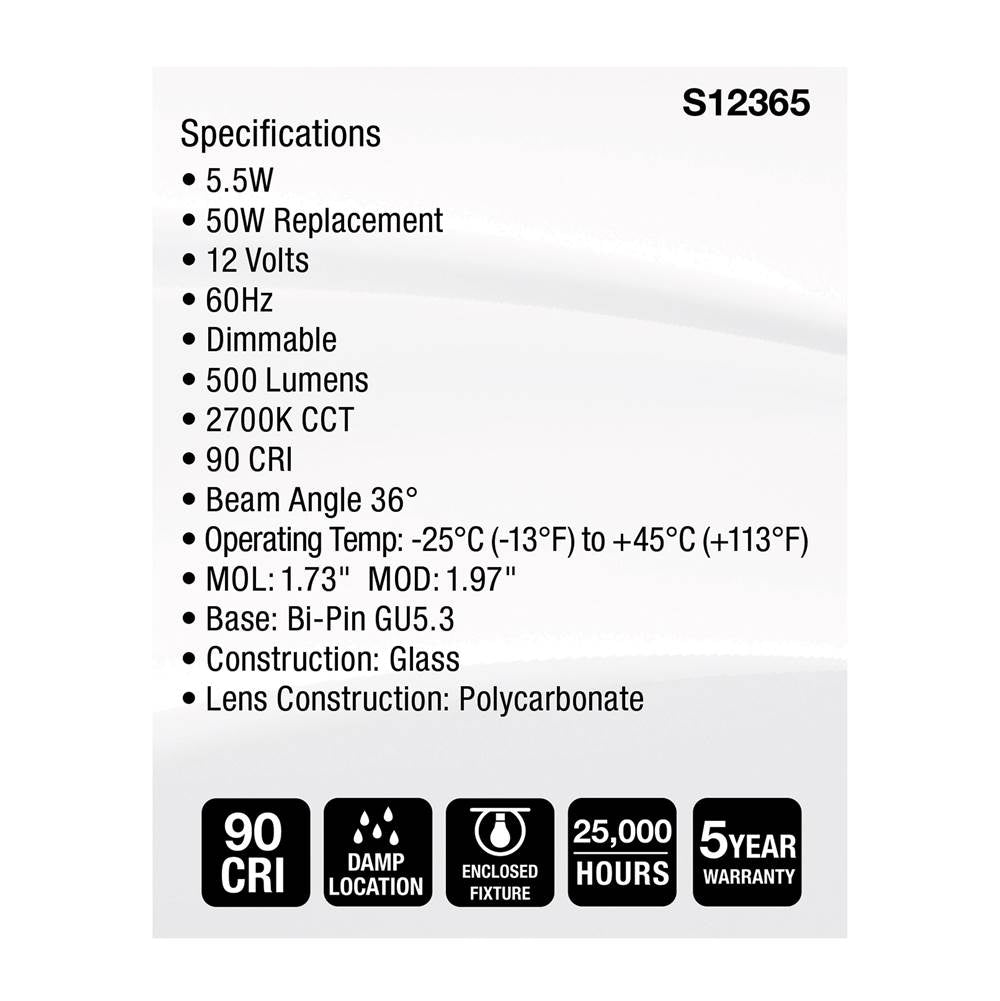 Satco S12365 Clear 5.5 Watt Mr16 Led Floodlight - 2700k Cct - Gu5.3 Base - 12 Volt Image 7