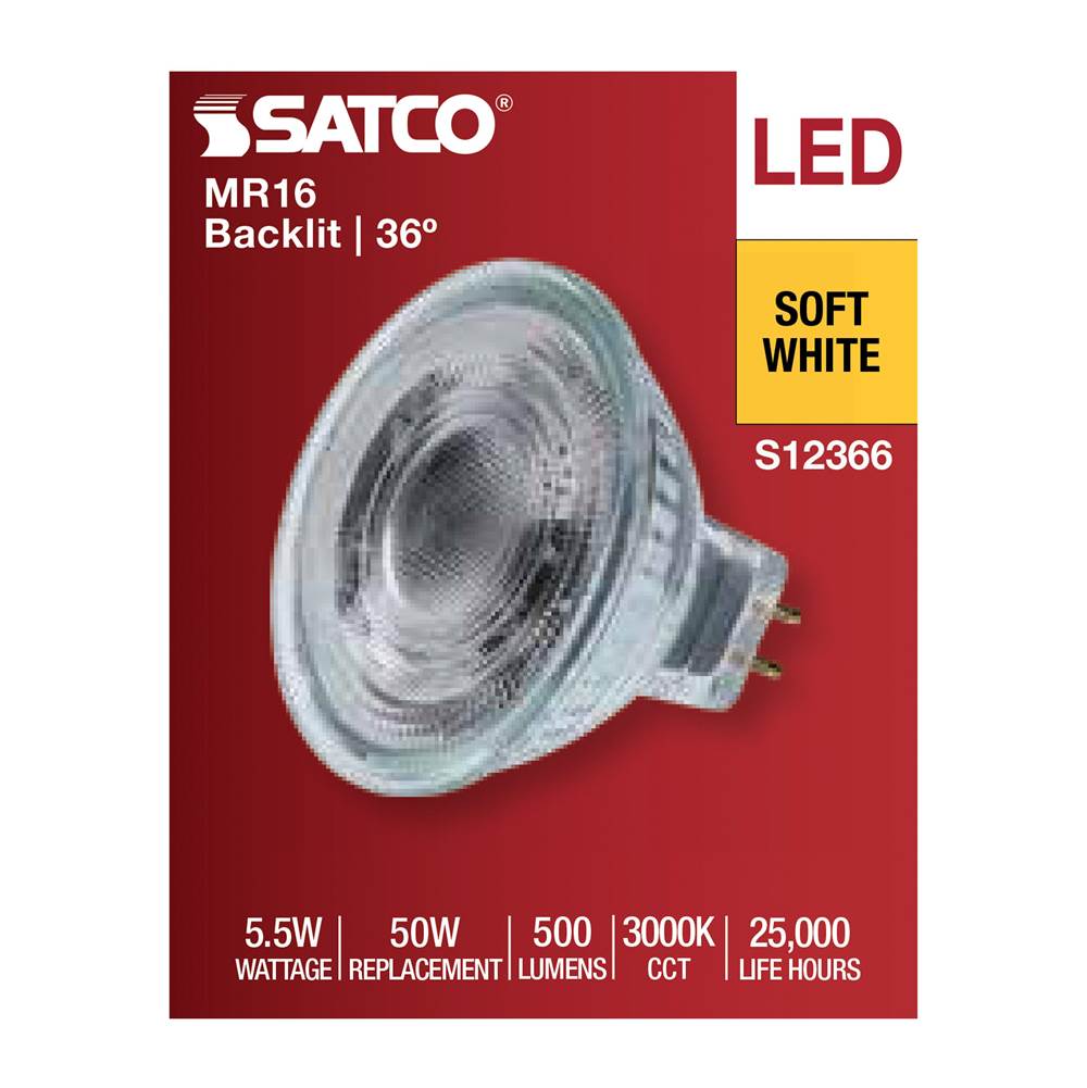 Satco S12366 Clear 5.5 Watt Mr16 Led Floodlight - 3000k Cct - Gu5.3 Base - 12 Volt Image 8