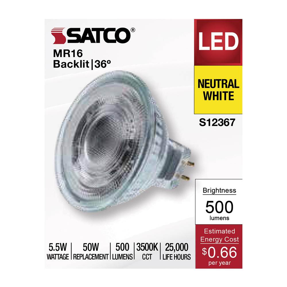 Satco S12367 Clear 5.5 Watt Mr16 Led Floodlight - 3500k Cct - Gu5.3 Base - 12 Volt Image 9