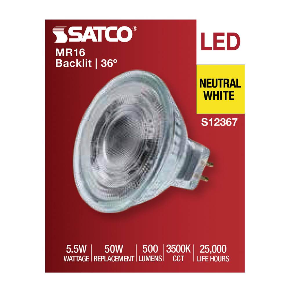Satco S12367 Clear 5.5 Watt Mr16 Led Floodlight - 3500k Cct - Gu5.3 Base - 12 Volt Image 8