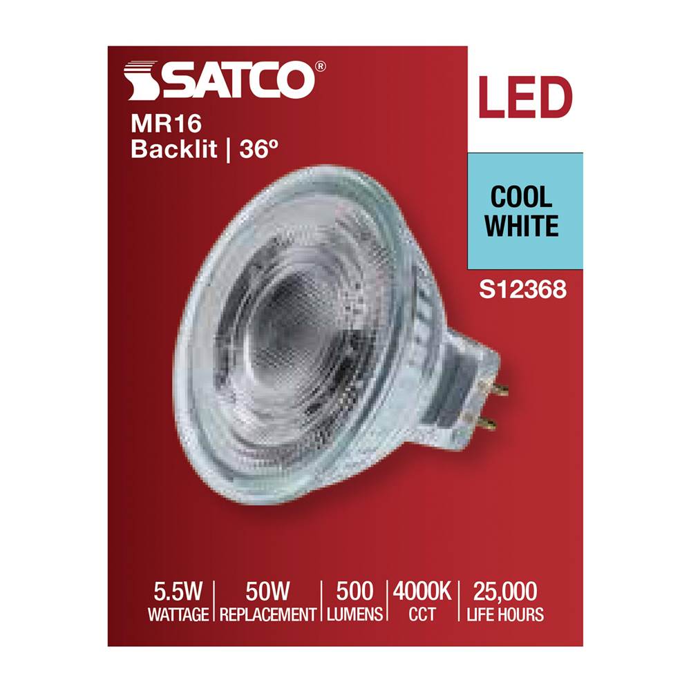 Satco S12368 Clear 5.5 Watt Mr16 Led Floodlight - 4000k Cct - Gu5.3 Base - 12 Volt Image 8