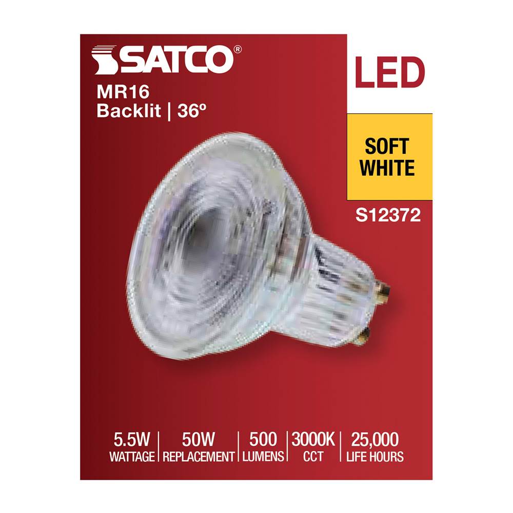 Satco S12372 Clear 5.5 Watt Mr16 Led Floodlight - 3000k Cct - Gu10 Base - 120 Volt Image 5