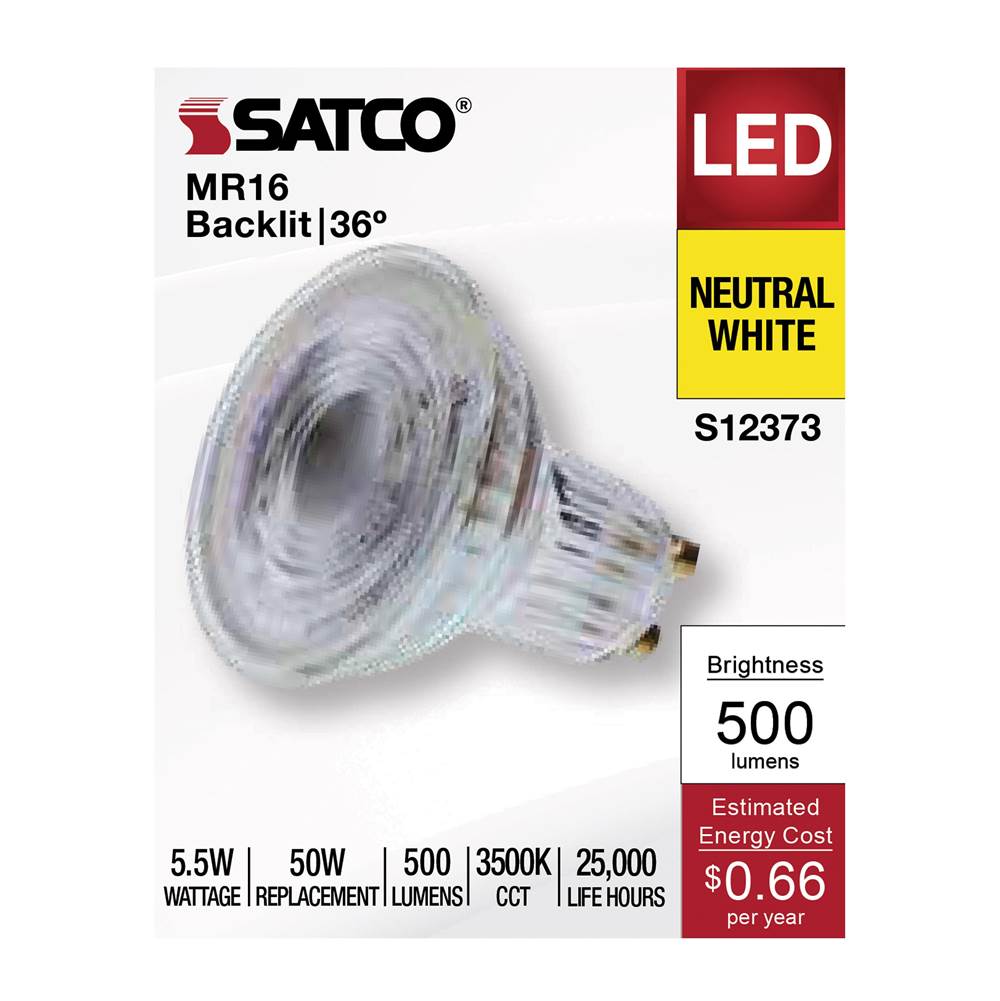 Satco S12373 Clear 5.5 Watt Mr16 Led Floodlight - 3500k Cct - Gu10 Base - 120 Volt Image 9