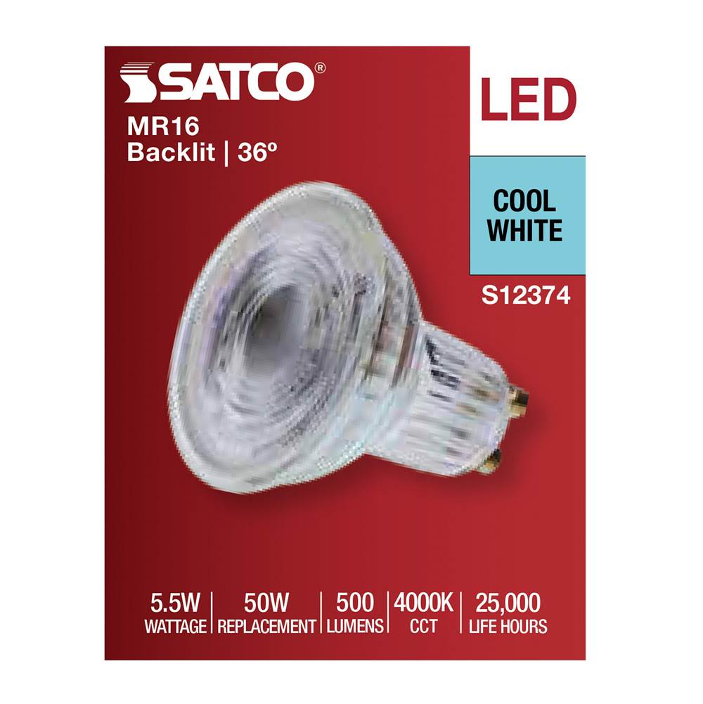 Satco S12374 Clear 5.5 Watt Mr16 Led Floodlight - 4000k Cct - Gu10 Base - 120 Volt Image 8