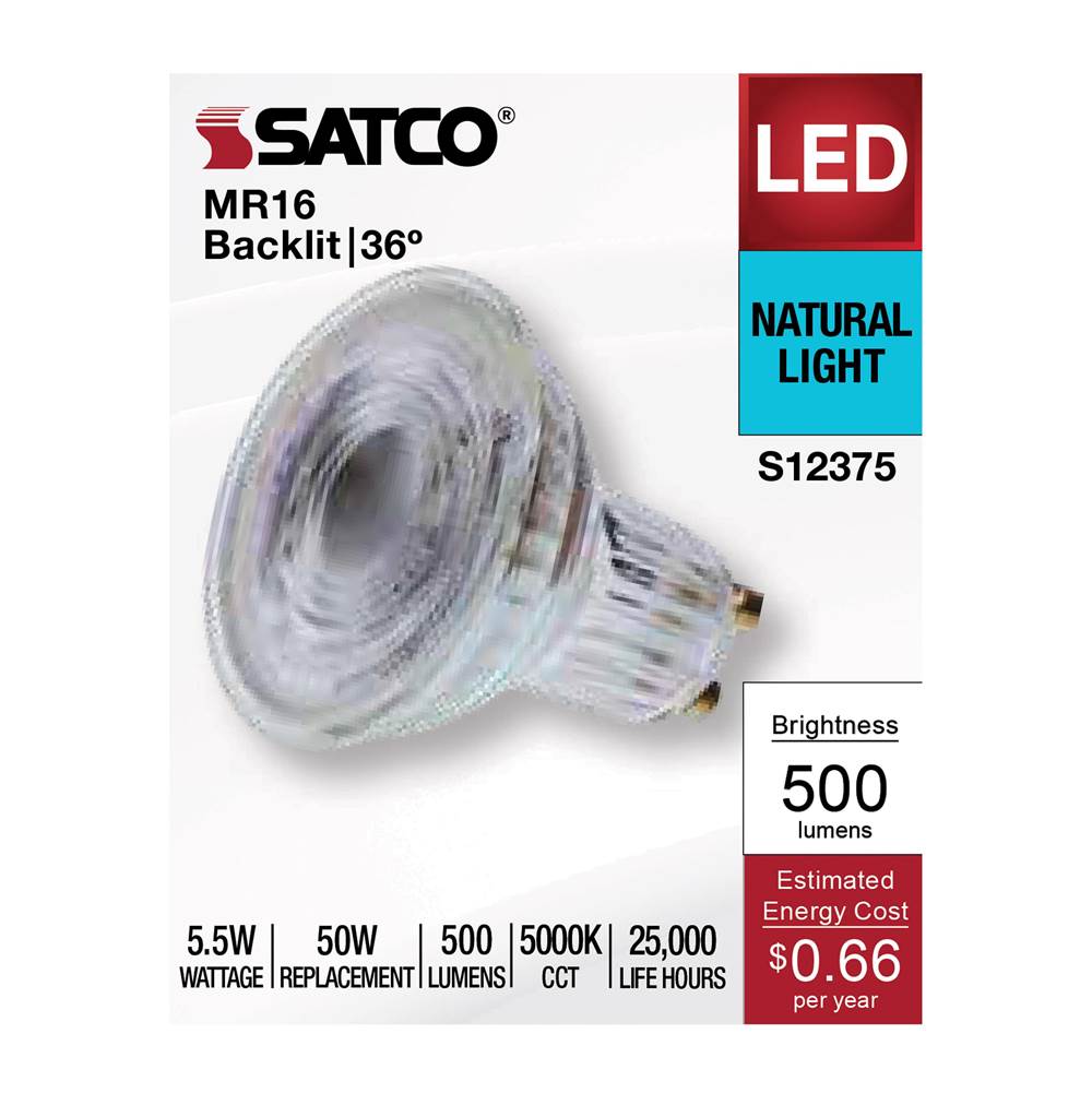 Satco S12375 Clear 5.5 Watt Mr16 Led Floodlight - 5000k Cct - Gu10 Base - 120 Volt Image 9