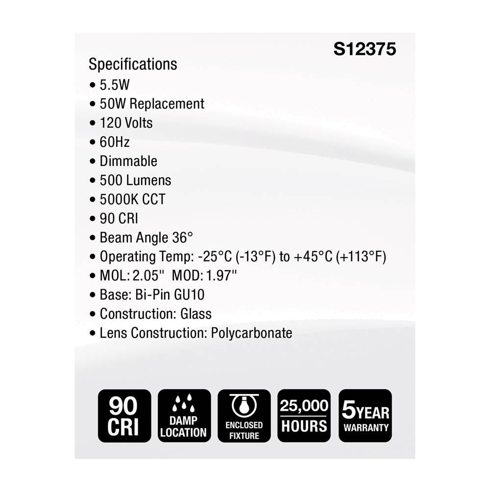 Satco S12375 Clear 5.5 Watt Mr16 Led Floodlight - 5000k Cct - Gu10 Base - 120 Volt Image 7