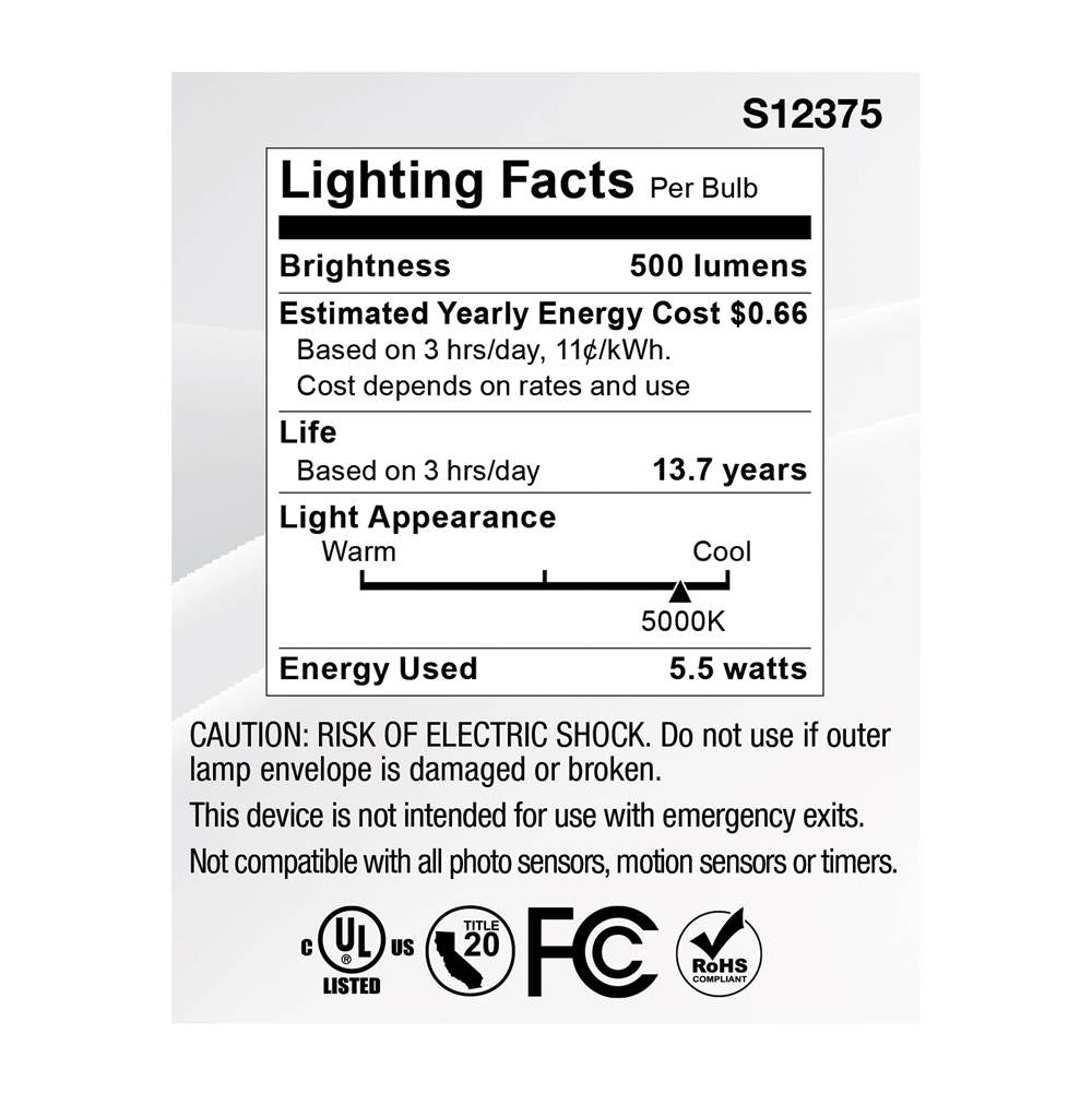 Satco S12375 Clear 5.5 Watt Mr16 Led Floodlight - 5000k Cct - Gu10 Base - 120 Volt Image 6