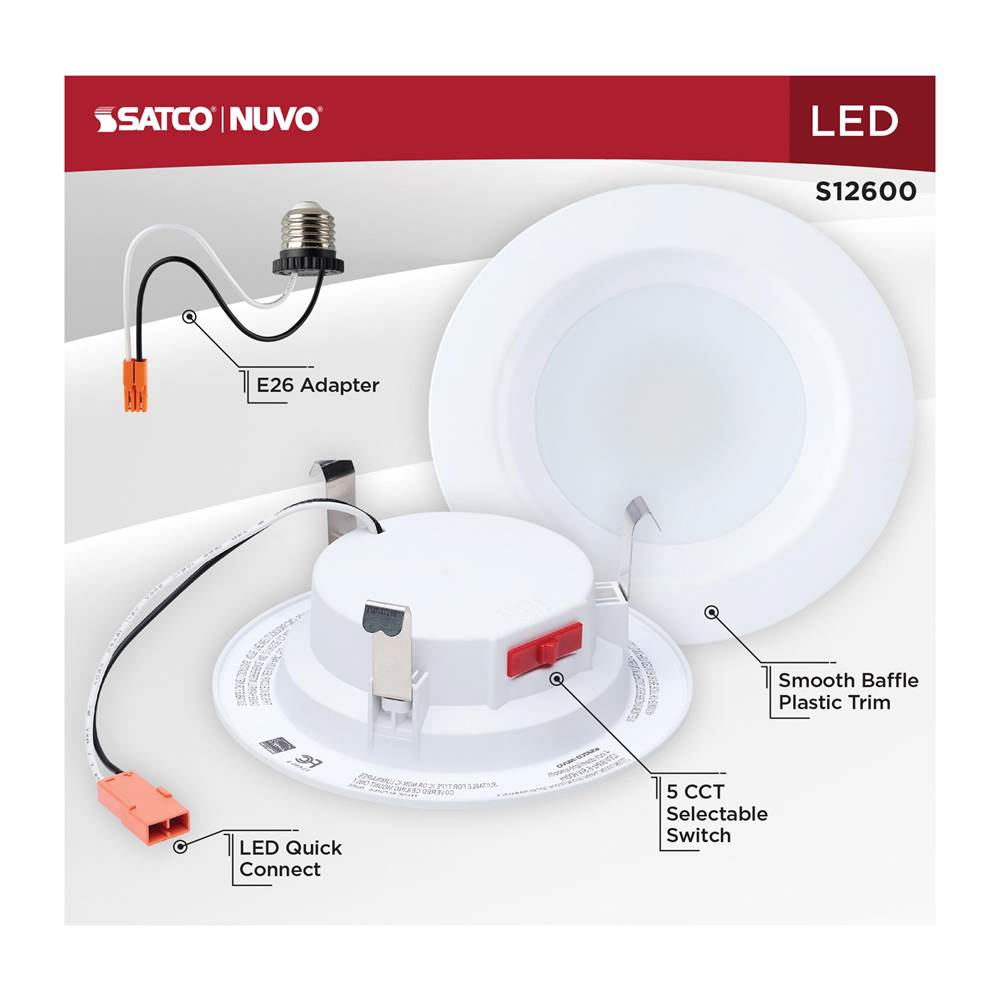 Satco S12600 White 6 Watt Led Downlight Retrofit - 4 Inch - Cct Selectable - Round - White Finish Image 3