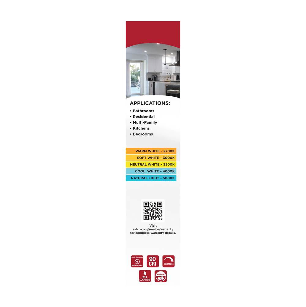Satco S12603 White 8 Watt Led Downlight Retrofit - 5-6 Inch - Cct Selectable - Square - White Finish Image 2