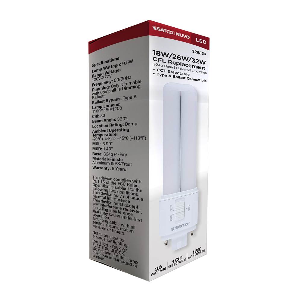 Satco S29856 Frost 9.5 Watt Led Pl - 30k/35k/40k Cct Selectable - G24q Base - Type A Image 2