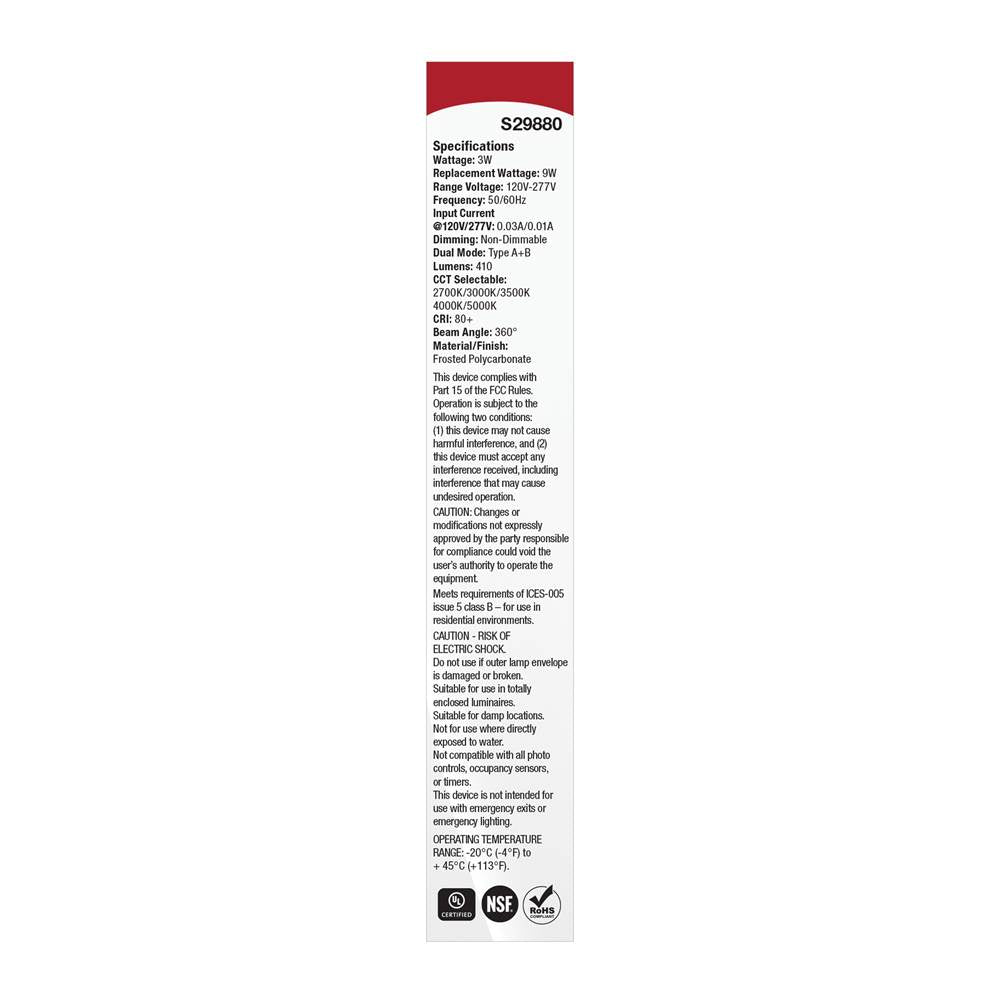 Satco S29880 White 3 Watt Pls Led - 27k/3k/35k/4k/5k Cct - G23 Base - Omni - Type A/b - 120-277 Volt Image 4