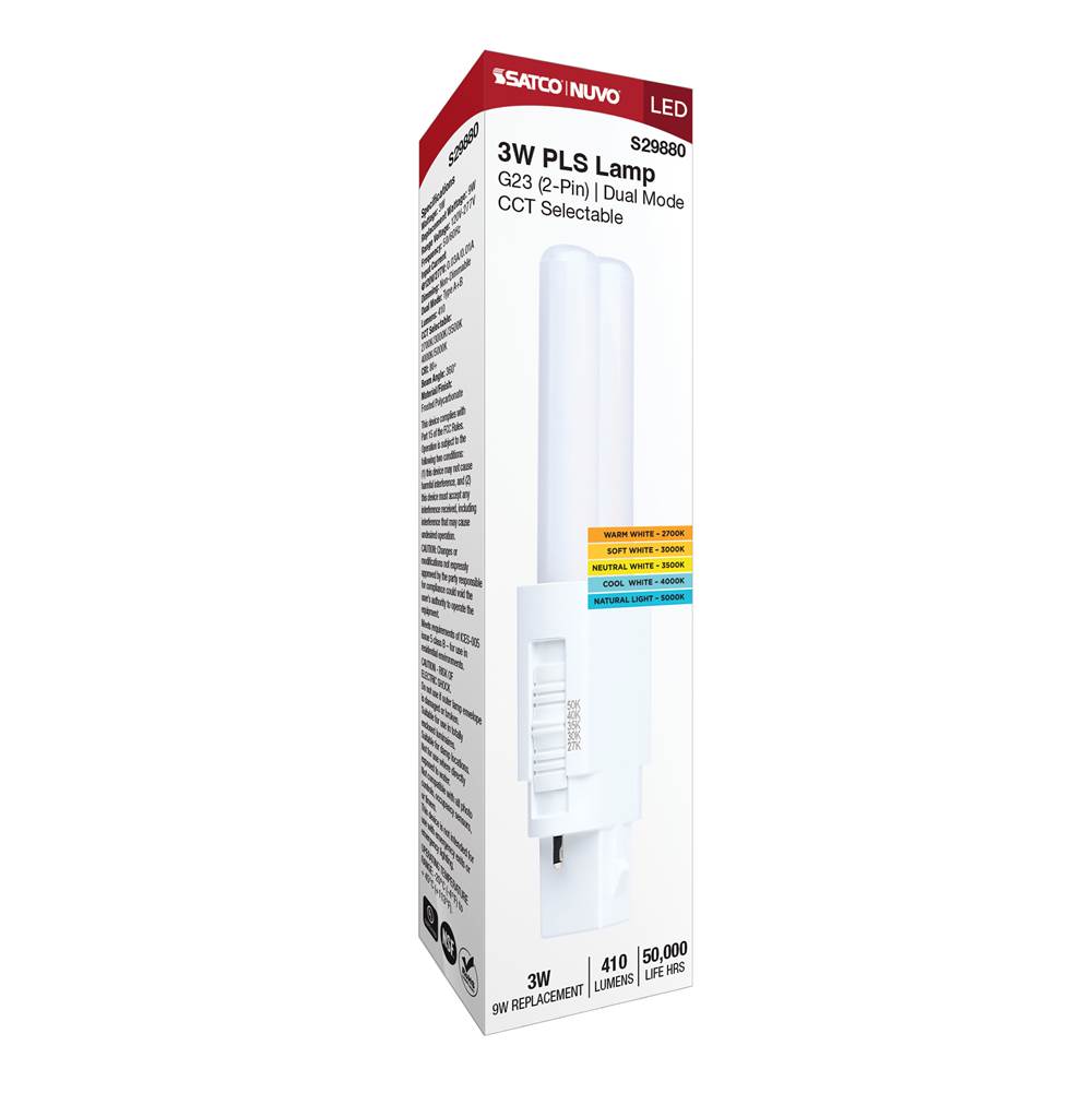 Satco S29880 White 3 Watt Pls Led - 27k/3k/35k/4k/5k Cct - G23 Base - Omni - Type A/b - 120-277 Volt Image 3