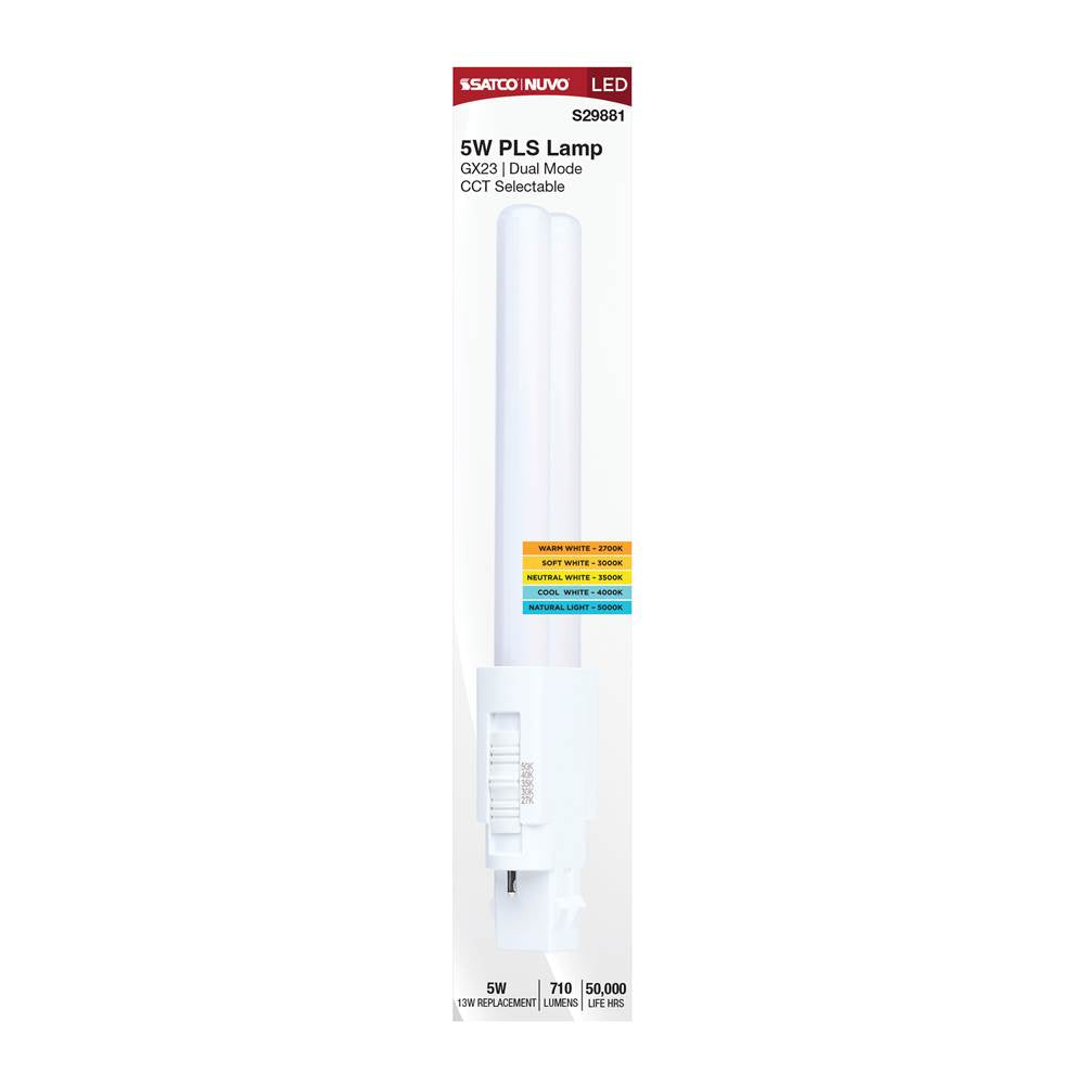 Satco S29881 White 5 Watt Pls Led - 27k/3k/35k/4k/5k Cct - Gx23 Base - Omni - Type A/b - 120-277 Volt Image 7
