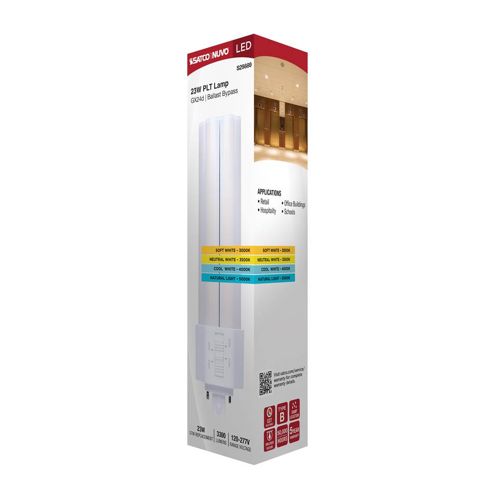 Satco S29889 White 23 Watt Plt Led - 3k/35k/4k/5k Cct - Gx24d Base - Omni - Type B - 120-277 Volt Image 2
