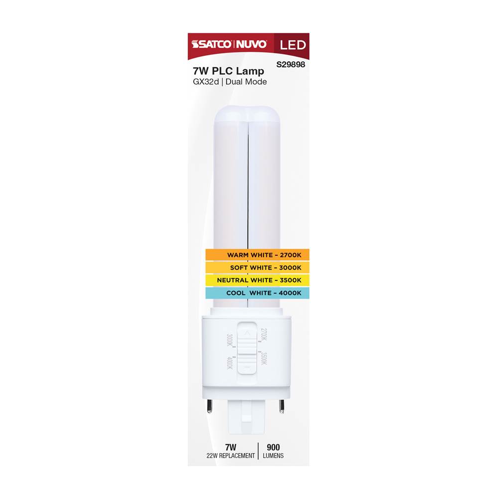 Satco S29898 White 7 Watt Plc Led - 27k/3k/35k/4k Cct - Gx32d Base - Omni - Type A/b - 120-277 Volt Image 7