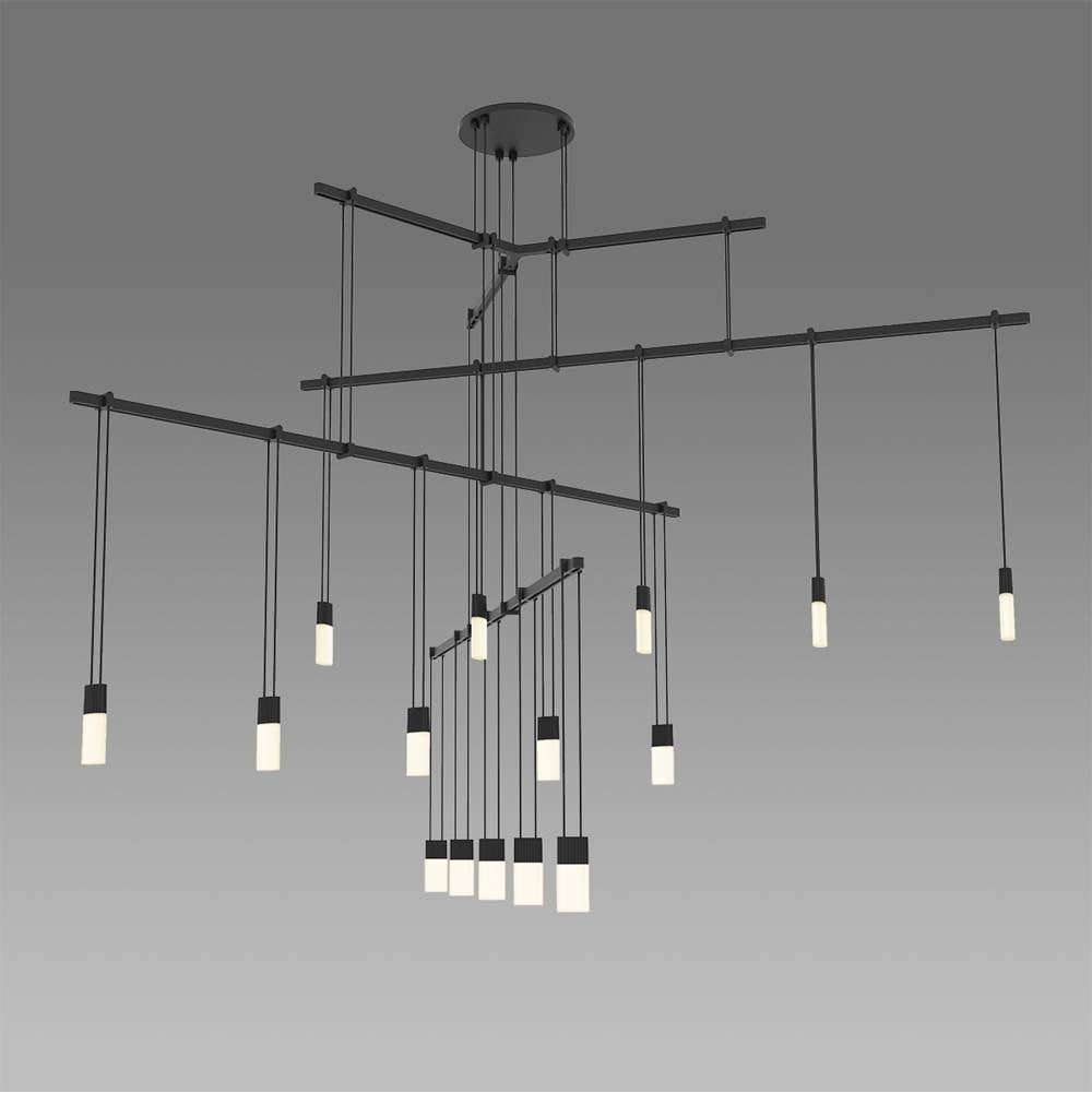 Sonneman Suspenders 36'' 4-tier Tri-bar With Etched Chiclet Luminaires
