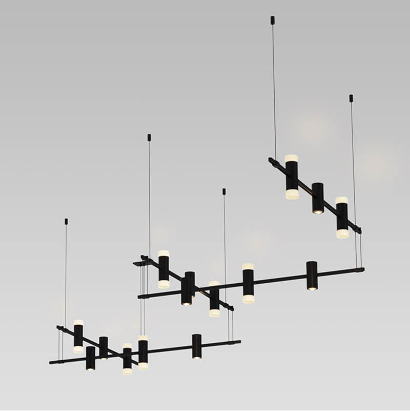 Sonneman Suspenders 36'' 5-bar Zig Zag With Bar-mounted Duplex Cylinders W/flood Lenses & Glass Drum Diffusers