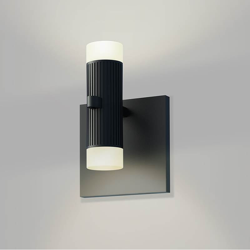 Sonneman Suspenders Standard Single Sconce With Bar-mounted Duplex Cylinders W/glass Drum Diffusers