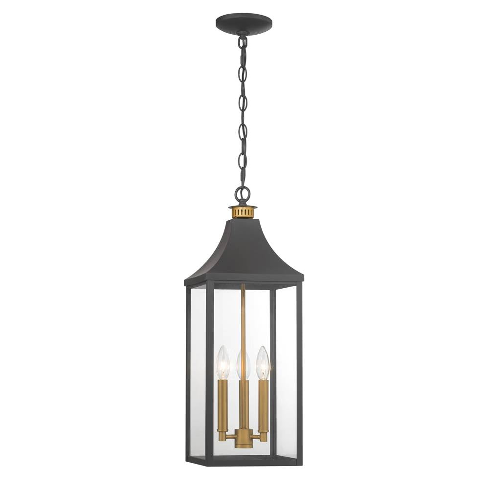 The Great Outdoors 78304-734 Dark Matte Black Hurstborne 8.5'' 3-light Outdoor Hanging Lantern Image 1