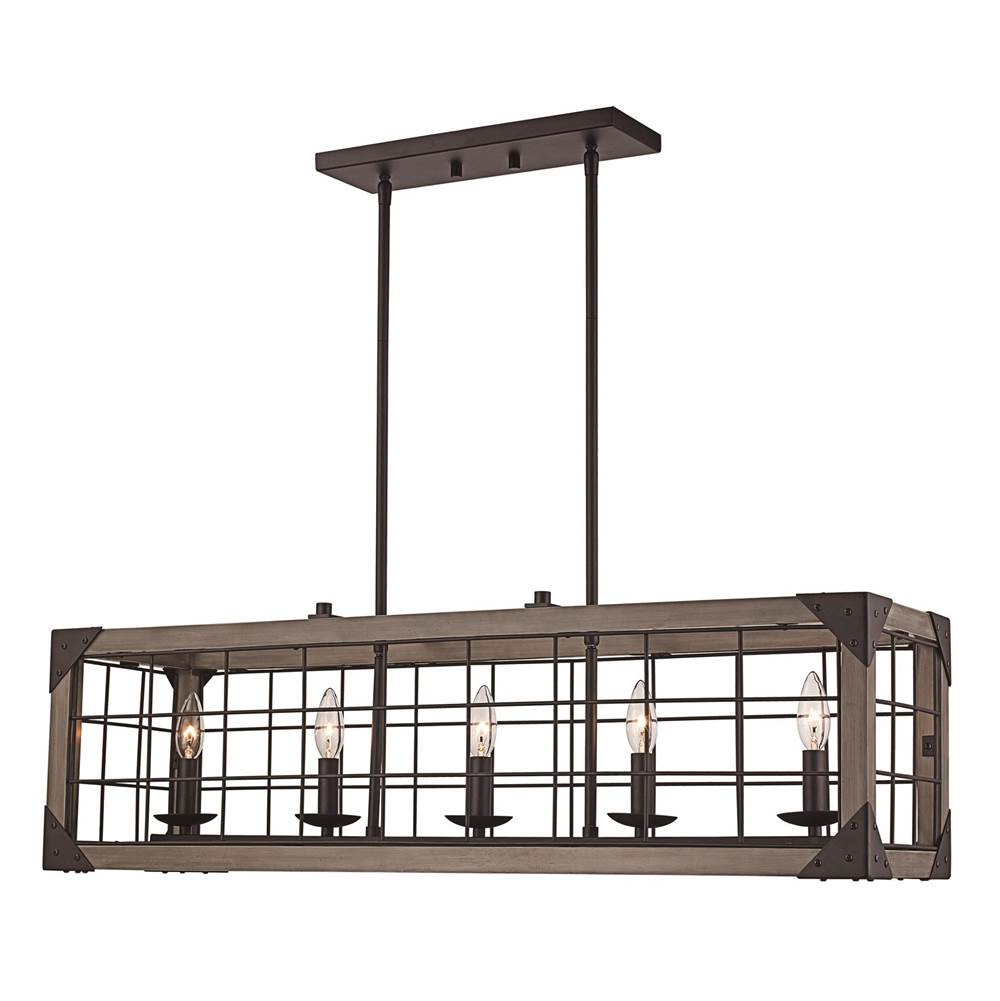 Trans Globe Lighting  5lt Pendant Rustic Grid Wood-r