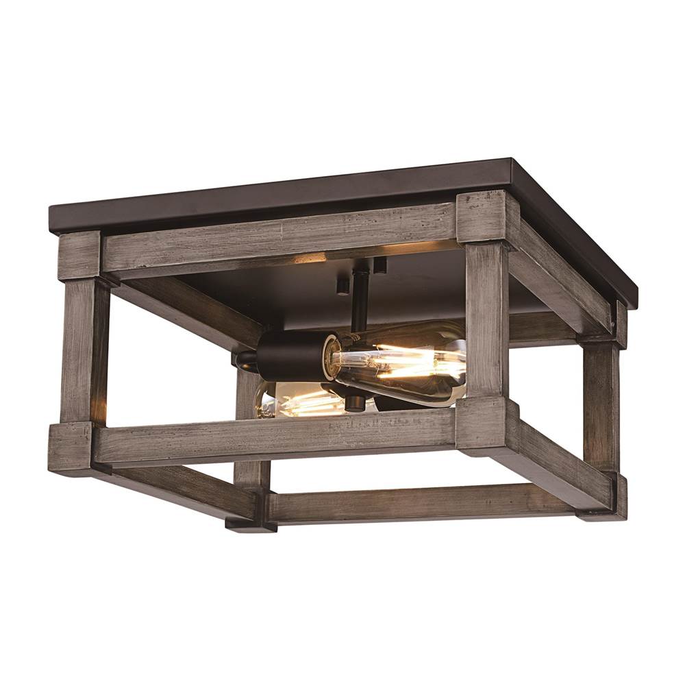 Trans Globe Lighting  2lt Flush Wood Sq Cage-pc