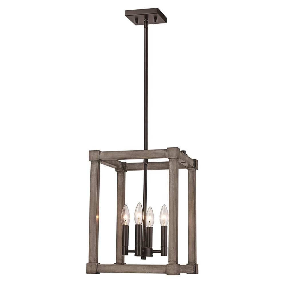 Trans Globe Lighting  4lt Pendant Wood Sq Cage Sml-p