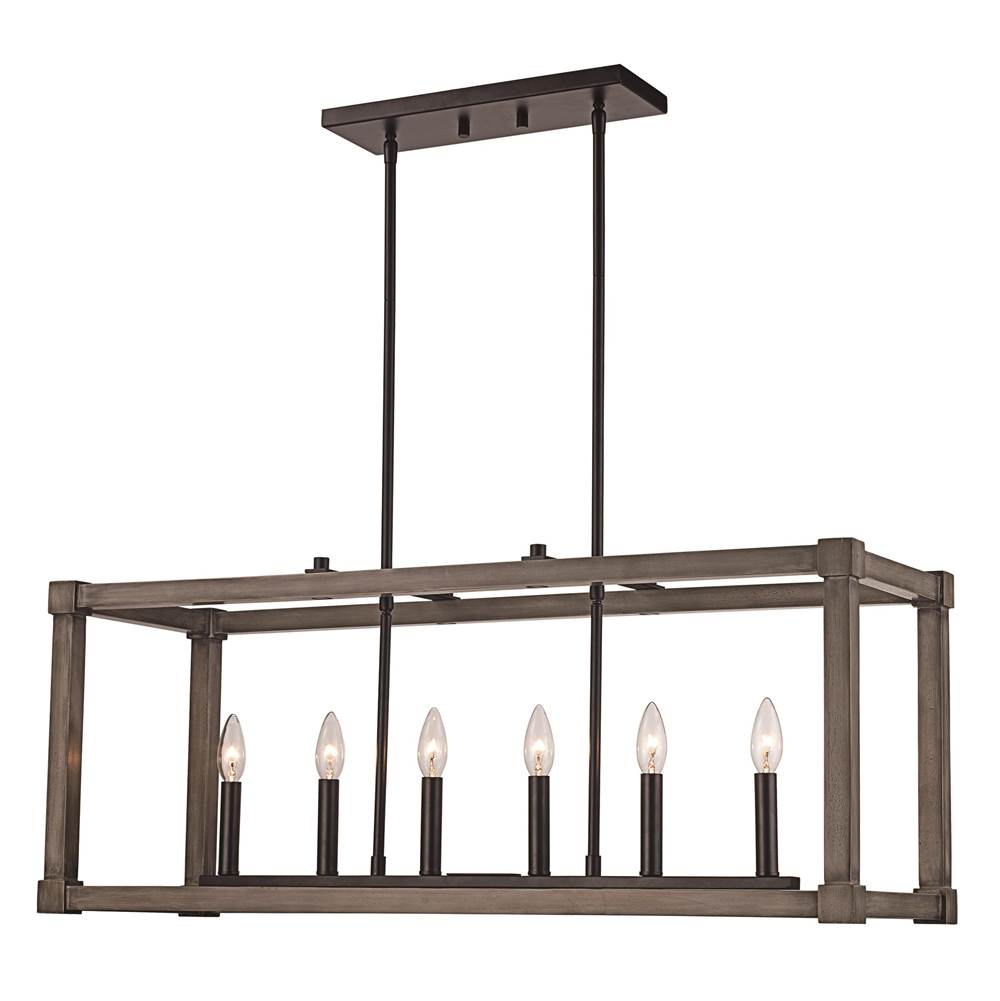 Trans Globe Lighting  6lt Pendant Wood Sq Cage-pc