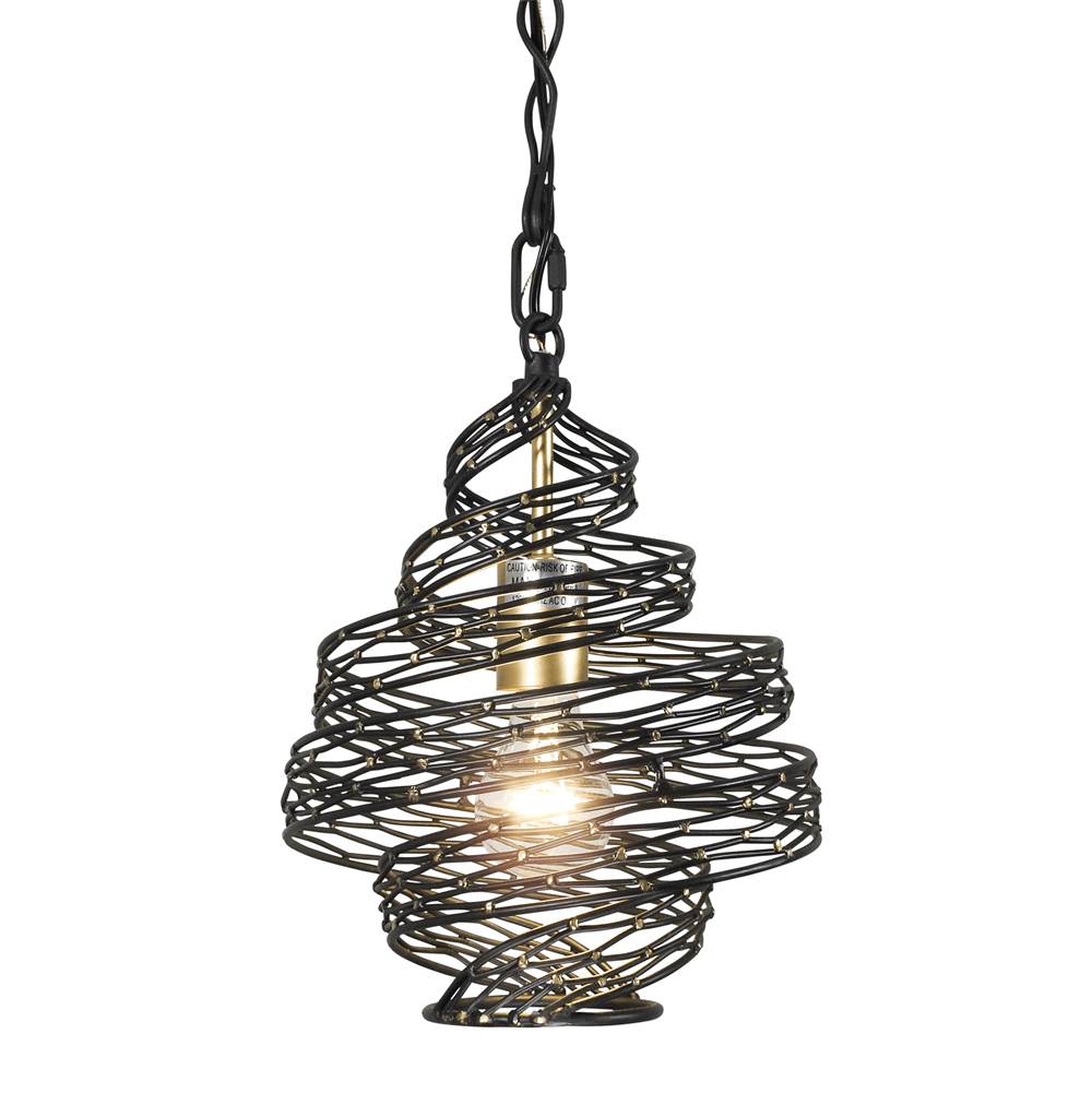 Varaluz 240P01MBFG Matte Black, French Gold Flow 1-lt Twist Mini Pendant - Matte Black/french Gold Image 1