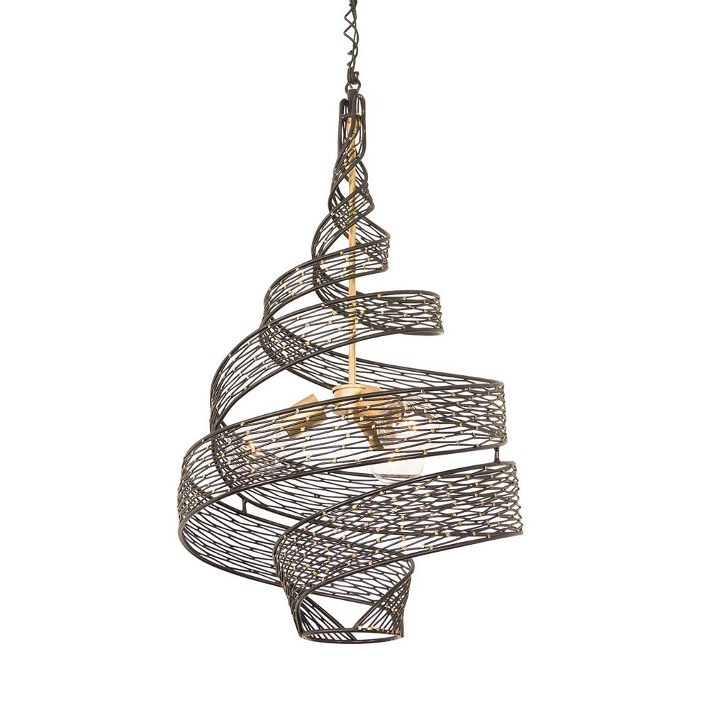 Varaluz 240P03MBFG Matte Black, French Gold Flow 3-lt Twist Pendant - Matte Black/french Gold Image 1
