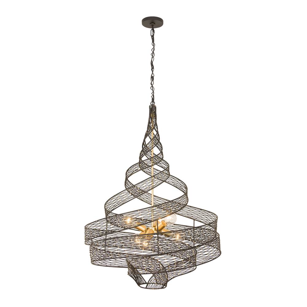 Varaluz 240P06MBFG Matte Black, French Gold Flow 6-lt Twist Pendant - Matte Black/french Gold Image 1