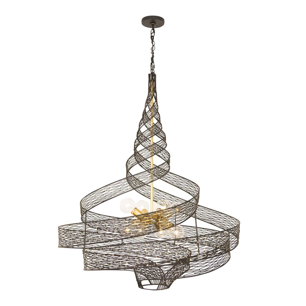Varaluz 240P08MBFG Matte Black, French Gold Flow 8-lt Twist Pendant - Matte Black/french Gold Image 1