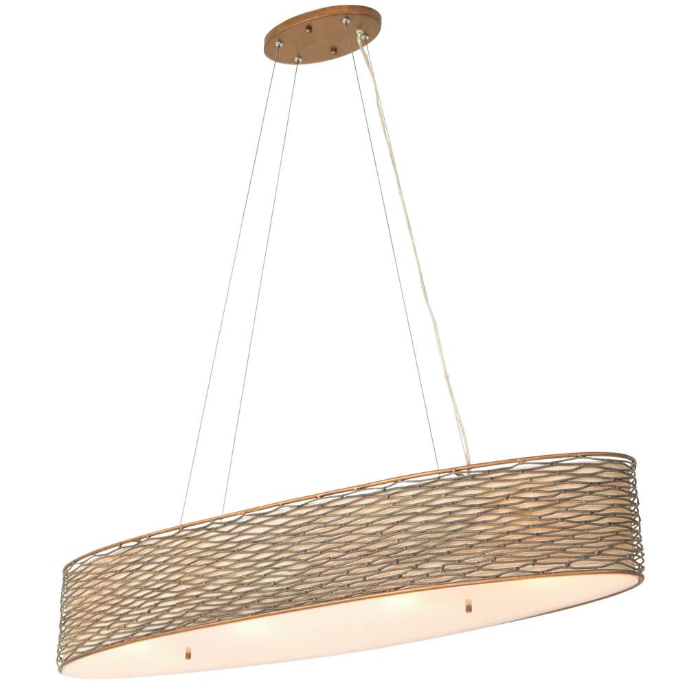 Varaluz 247N04HO Hammered Ore Flow 4-lt Oval Linear Pendant W/fabric Shade - Hammered Ore Image 1