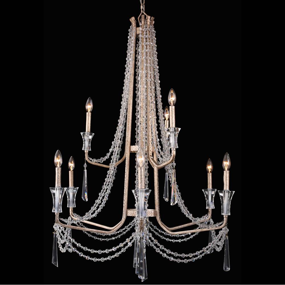 Varaluz 270C09TR Transcend Silver Barcelona 9-lt 2-tier Crystal Chandelier - Transcend Silver Image 1