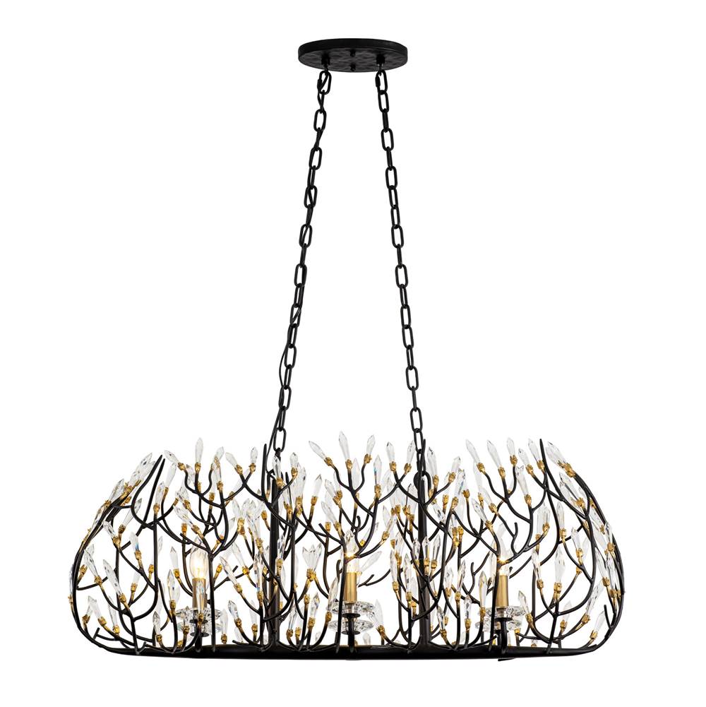 Varaluz 271N06MBFG Matte Black,French Gold Bask 6-lt Crystal Linear Pendant - Matte Black/french Gold Image 6