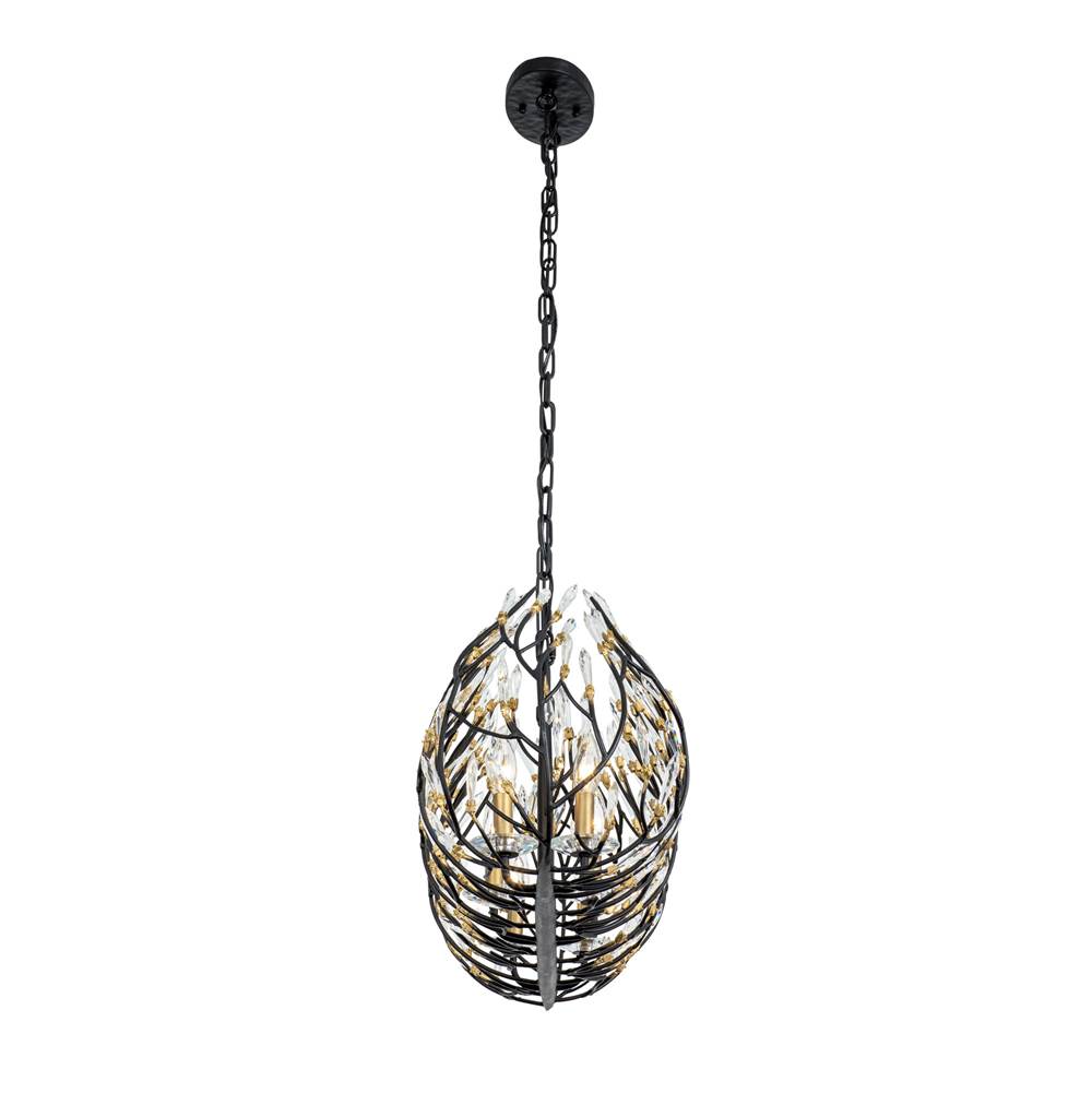 Varaluz 271N06MBFG Matte Black,French Gold Bask 6-lt Crystal Linear Pendant - Matte Black/french Gold Image 5