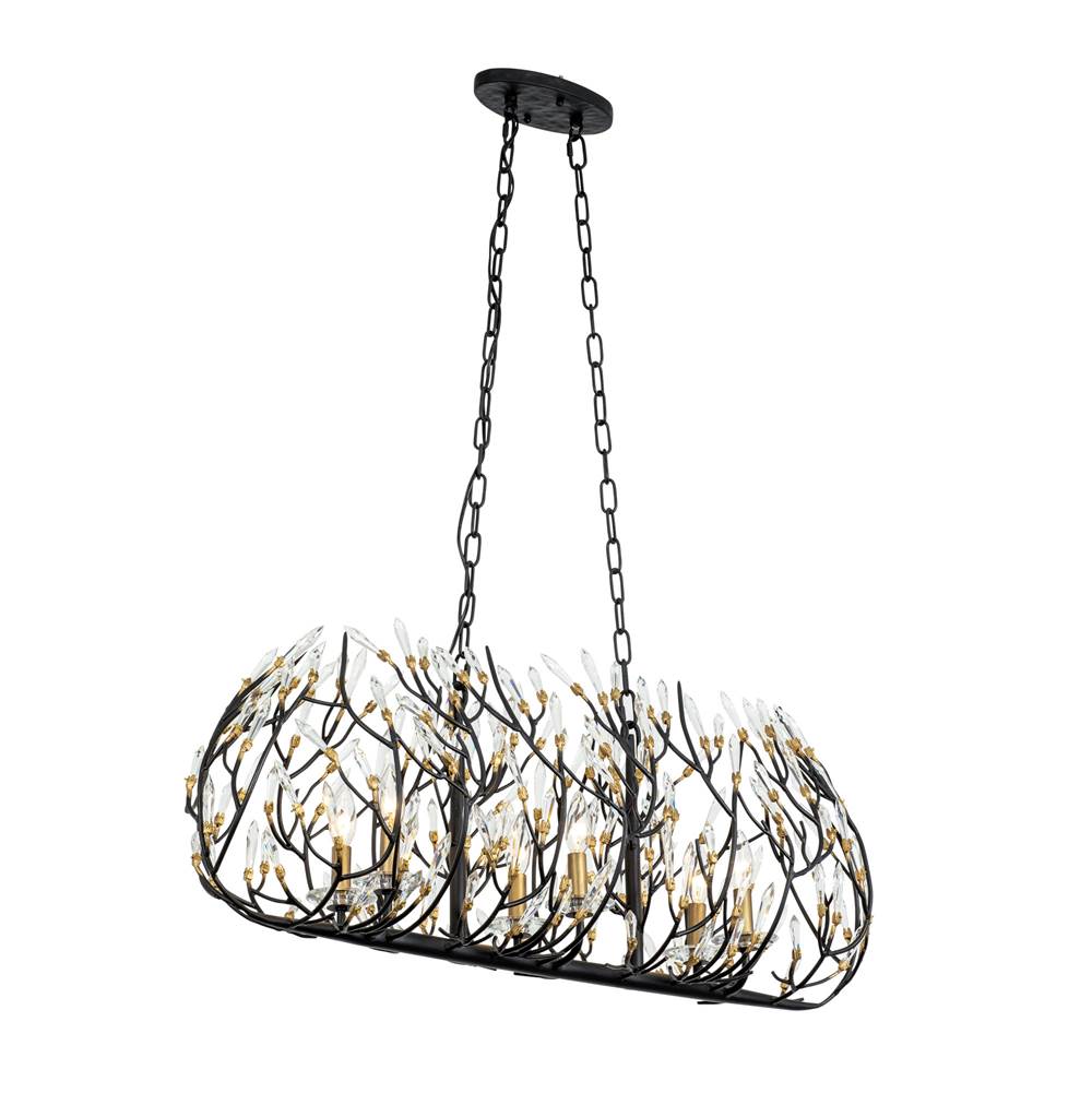Varaluz 271N06MBFG Matte Black,French Gold Bask 6-lt Crystal Linear Pendant - Matte Black/french Gold Image 2