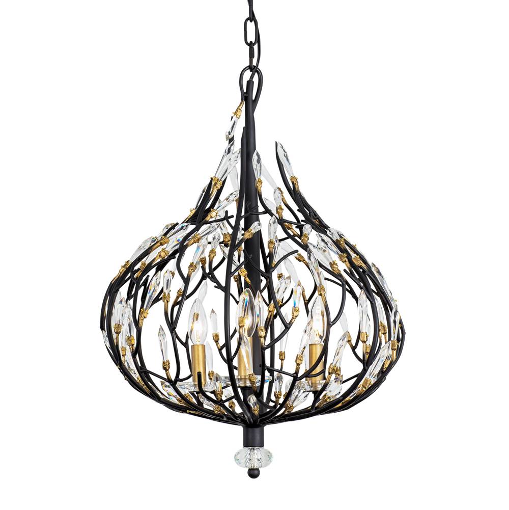 Varaluz 271P03MBFG Matte Black,French Gold Bask 3-lt Crystal Pendant - Matte Black/french Gold Image 1