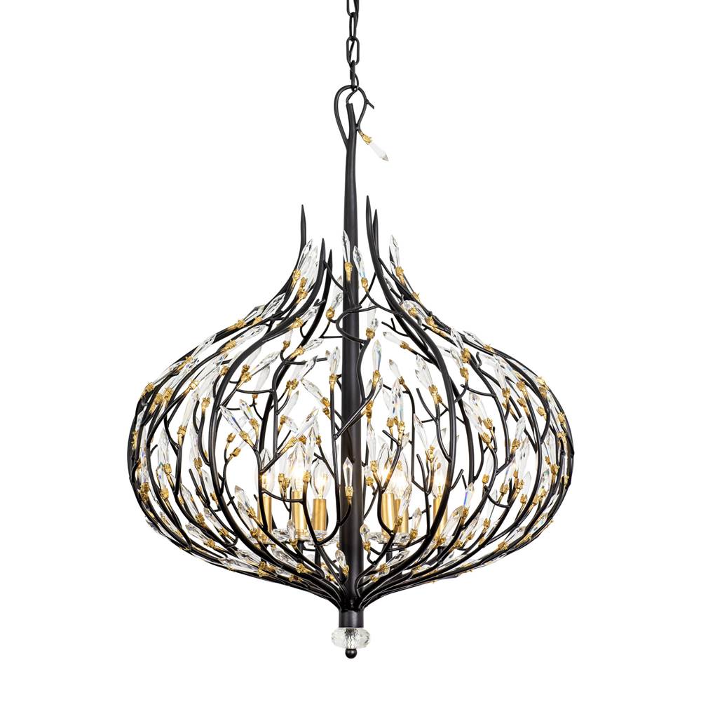 Varaluz 271P06MBFG Matte Black,French Gold Bask 6-lt Crystal Pendant - Matte Black/french Gold Image 1