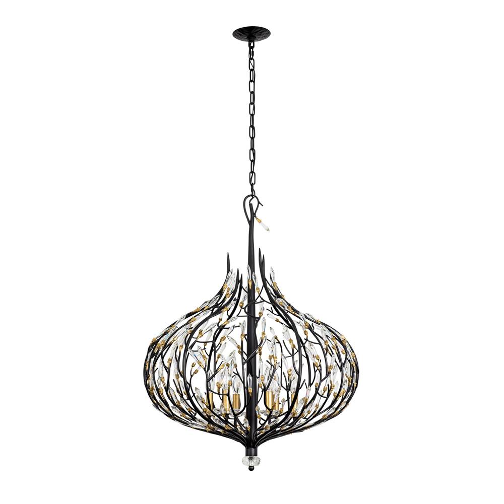 Varaluz 271P06MBFG Matte Black,French Gold Bask 6-lt Crystal Pendant - Matte Black/french Gold Image 5