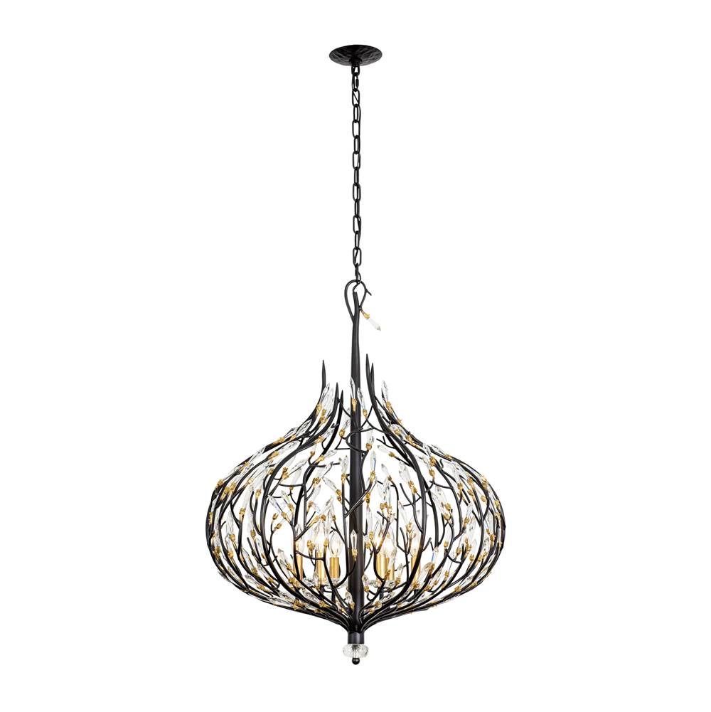 Varaluz 271P06MBFG Matte Black,French Gold Bask 6-lt Crystal Pendant - Matte Black/french Gold Image 4