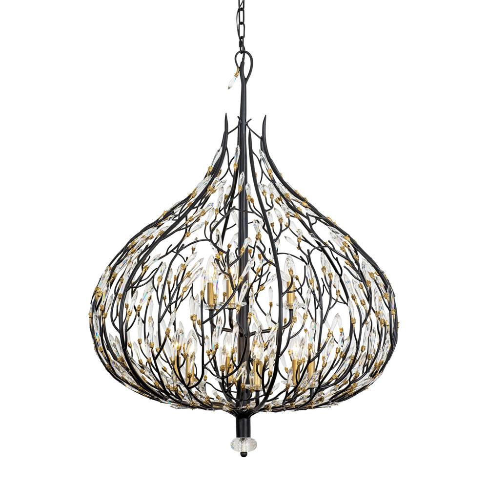 Varaluz 271P09MBFG Matte Black,French Gold Bask 9-lt Crystal Pendant - Matte Black/french Gold Image 1