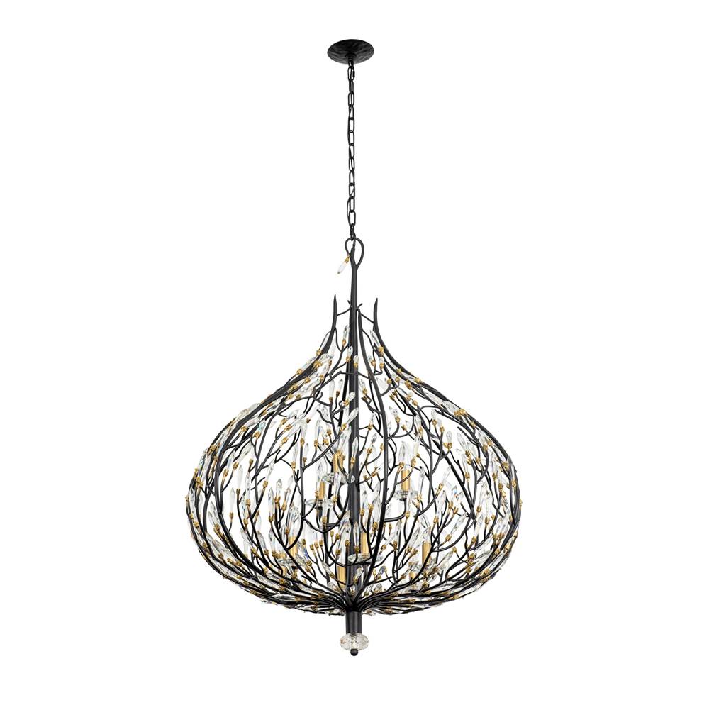 Varaluz 271P09MBFG Matte Black,French Gold Bask 9-lt Crystal Pendant - Matte Black/french Gold Image 4