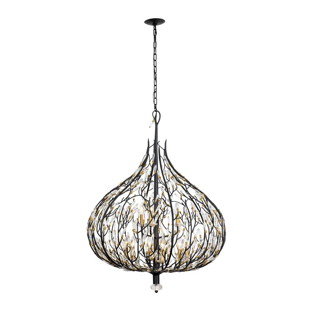 Varaluz 271P09MBFG Matte Black,French Gold Bask 9-lt Crystal Pendant - Matte Black/french Gold Image 3