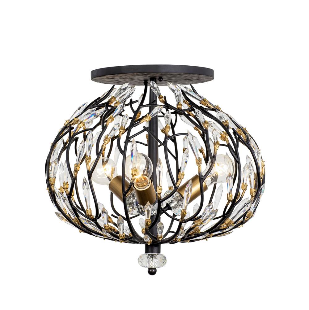 Varaluz 271S03MBFG Matte Black,French Gold Bask 3-lt Crystal Semi-flush - Matte Black/french Gold Image 1