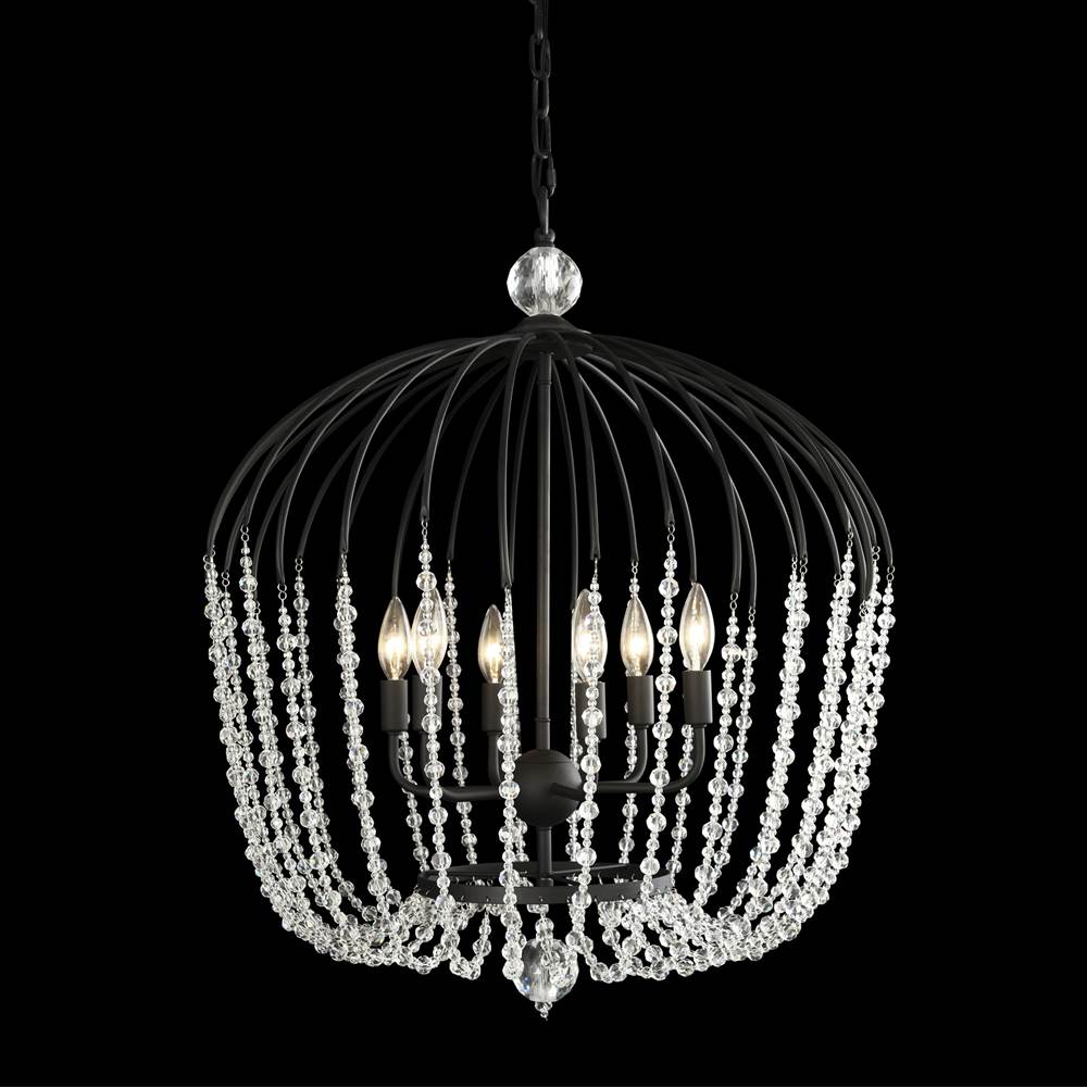 Varaluz 343P06MB Havana Gold Voliere 6-lt Crystal Tall Pendant - Matte Black Image 1